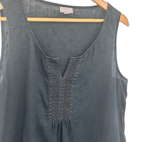 J.Jill embellished 100% linen sleeveless charcoal washed black top size large - Picture 2 of 6